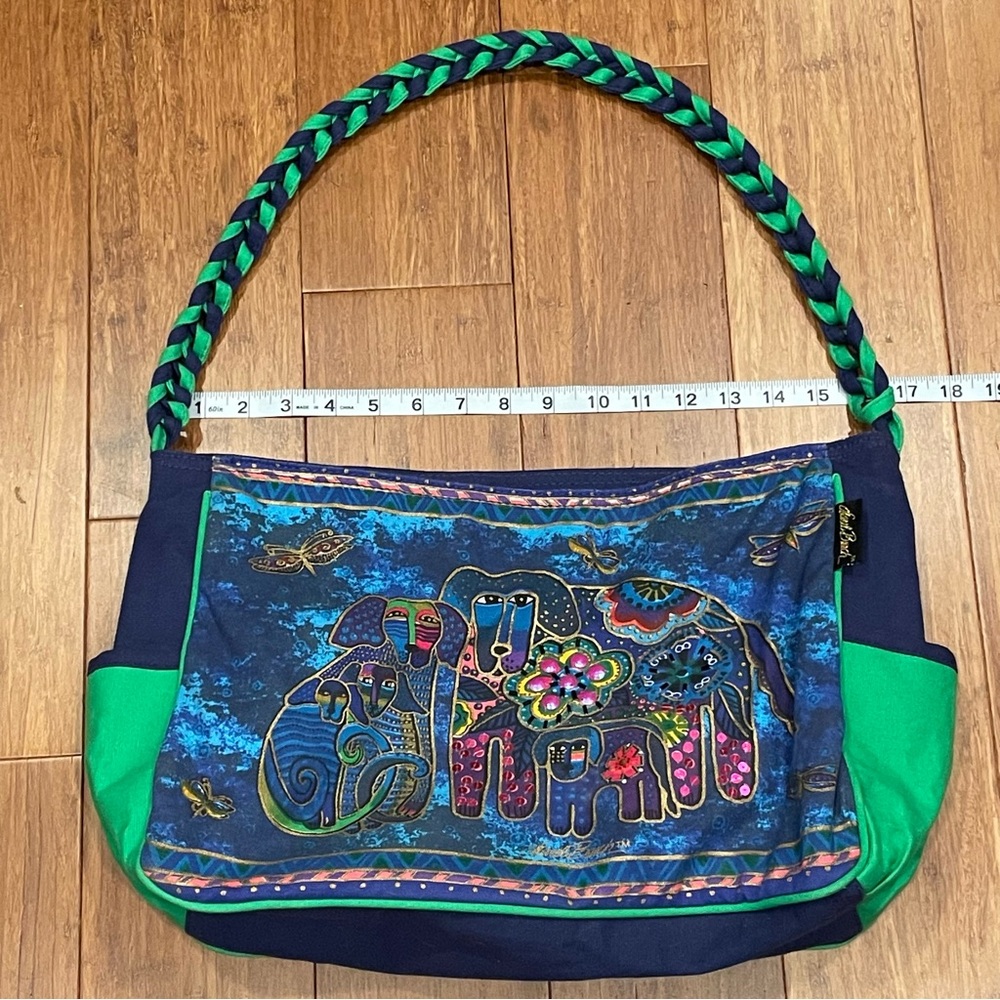 Laurel Burch Tote bag Dog Print Sequins and Beads Woven Handle 16"x10"x4" - Picture 3 of 12
